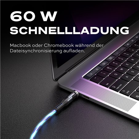 STATIK PowerPivot Pro rotating 2-in-1 USB-C Cable Blue Glow 2m