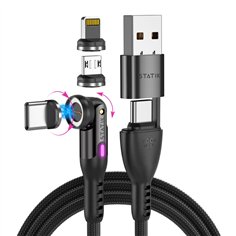 STATIK 360Pro braided rotating 3 magn. tips 6-in-1 Cable Black 2m