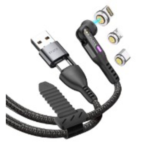 STATIK 360Pro braided rotating 3 magn. tips 6-in-1 Cable Black 2m