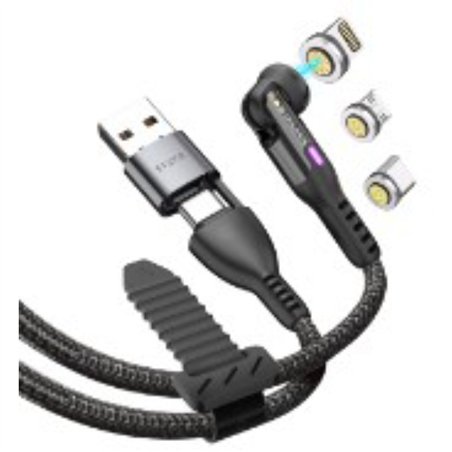 STATIK 360Pro braided rotating 3 magn. tips 6-in-1 Cable Black 2m