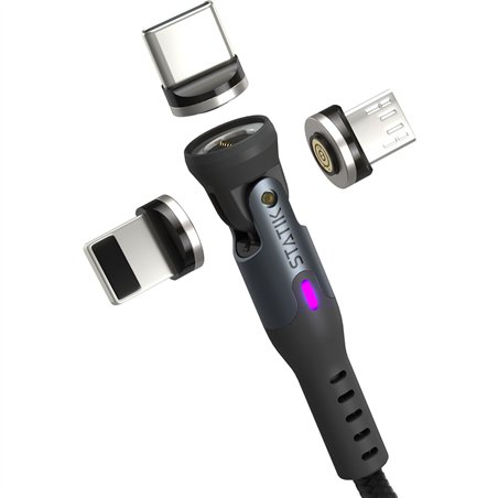 STATIK 360Pro braided rotating 3 magn. tips 6-in-1 Cable Black 2m