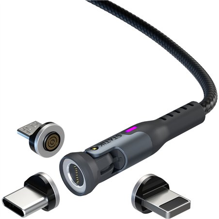 STATIK 360Pro braided rotating 3 magn. tips 6-in-1 Cable Black 2m