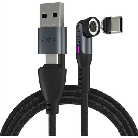 STATIK 360Pro braided rotating 3 magn. tips 6-in-1 Cable Black 2m