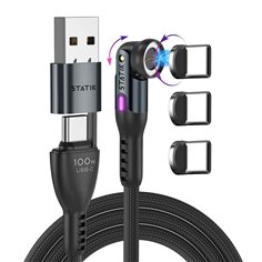 STATIK 360Pro braided rotating 3 magn. tips USB-C Cable Black 2m