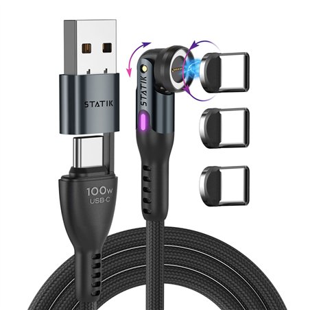 STATIK 360Pro braided rotating 3 magn. tips USB-C Cable Black 2m