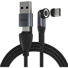 STATIK 360Pro braided rotating 3 magn. tips USB-C Cable Black 2m 2