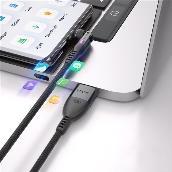 STATIK 360Pro braided rotating 3 magn. tips USB-C Cable Black 2m