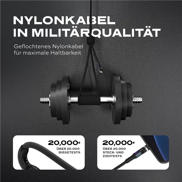 STATIK 360Pro braided rotating 3 magn. tips USB-C Cable Black 2m