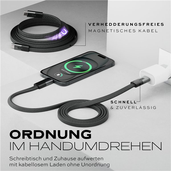 STATIK MagStack Slim Pro tangle free Magnetic USB-C Cable 1m