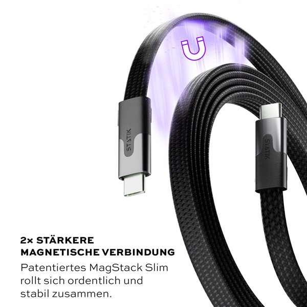 STATIK MagStack Slim Pro tangle free Magnetic USB-C Cable 1m