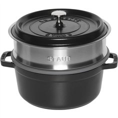 Staub La Cocotte 24cm rotondo, con cestello vapore, nero