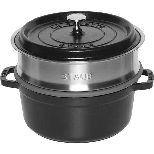 Staub La Cocotte 24cm rotondo, con cestello vapore, nero