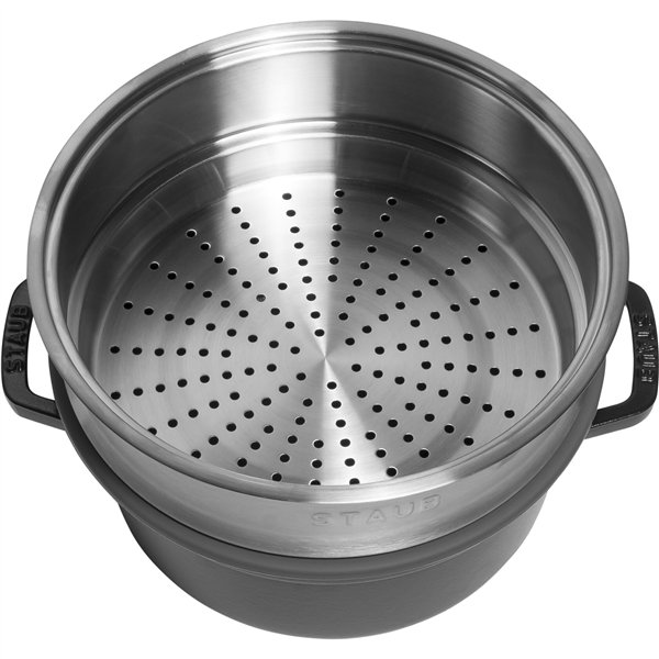 Staub La Cocotte 24cm rotondo, con cestello vapore, nero