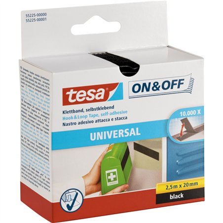 Tesa nastro velcro 2,5m x 20mm on&off nero 55225