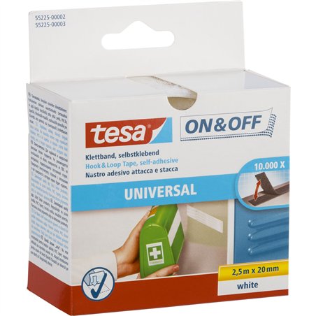 Tesa nastro velcro 2,5m x 20mm on&off bianco 55225