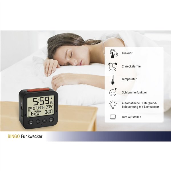 TFA 60.2528.01 Bingo nero radio sveglia con temperatura