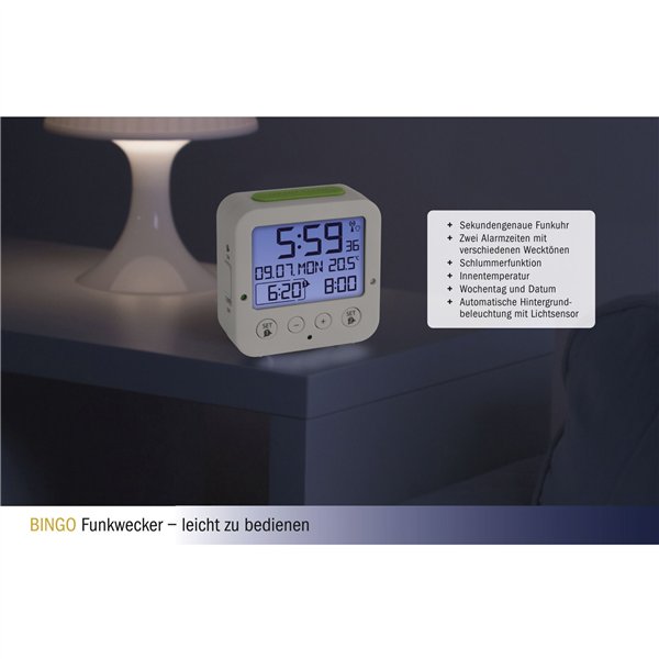 TFA 60.2528.02 Bingo bianco radio sveglia con temperatura
