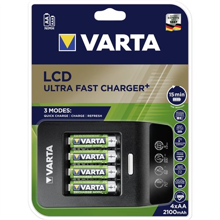 Varta LCD Ultra Fast Charger+ incl. 4 Akkus 2100 mAh AA + 12V