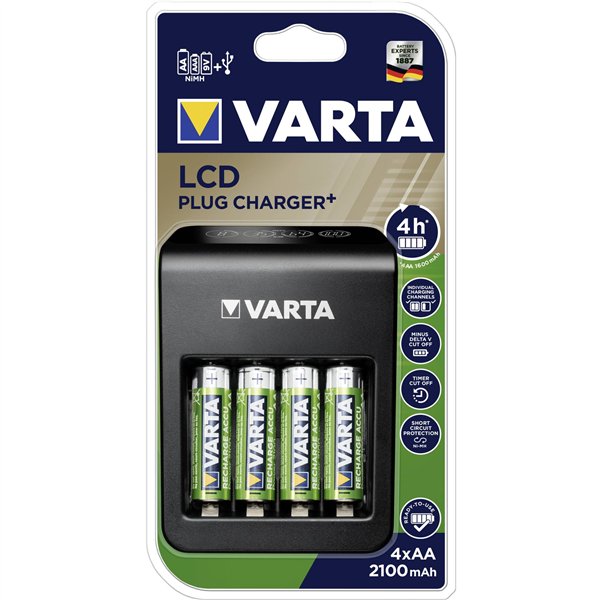 Varta LCD Pug Charger+ incl. 4 batteria 2100 mAh AA