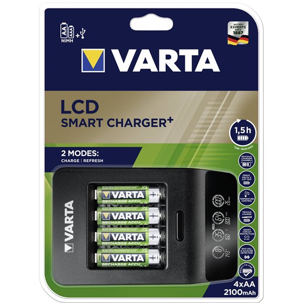 Varta LCD Smart Charger+ con 4 batterie 2100 mAh AA