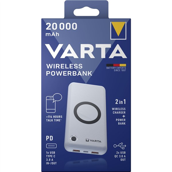 Varta Wireless Power Bank 20000 cavo ric. USB-C 10W   Type 57909