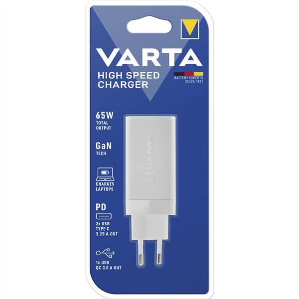Varta caricatore rapido 65W GaN 2x USB C + USB A      tipo 57956