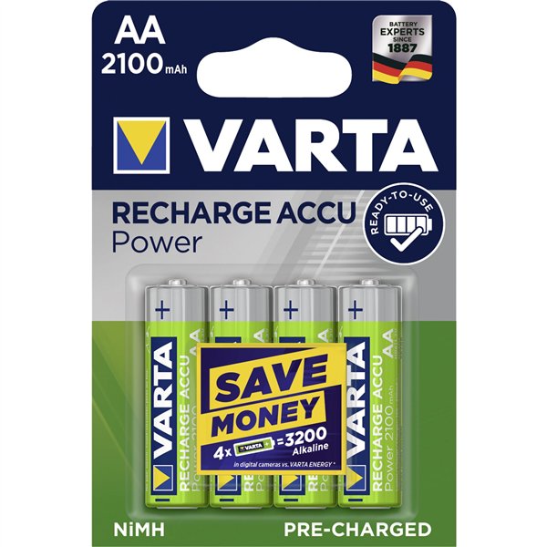 10x4 Varta ricaricab. batt. NiMh 2100 mAh Mignon VPE