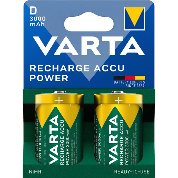 1x2 Varta Recharge batt. Power D Mono 3000 mAh