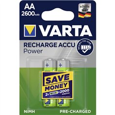 1x2 Varta Rechargeable Accu AA NiMH 2600 mAh Mignon