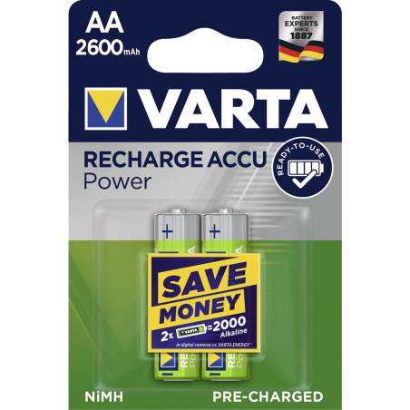 1x2 Varta Rechargeable Accu AA NiMH 2600 mAh Mignon