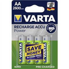 1x4 Varta Rechargeable Accu AA NiMH 2600 mAh Mignon