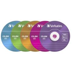 1x5 Verbatim CD-RW 80 / 700MB 10x Speed, Colour, Slim 2