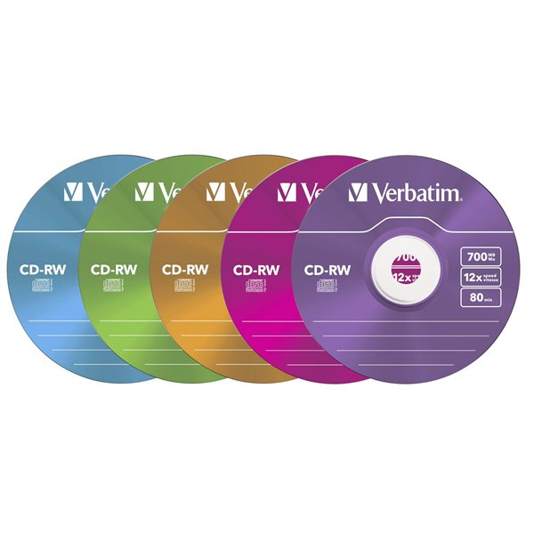 1x5 Verbatim CD-RW 80 / 700MB 10x Speed, Colour, Slim