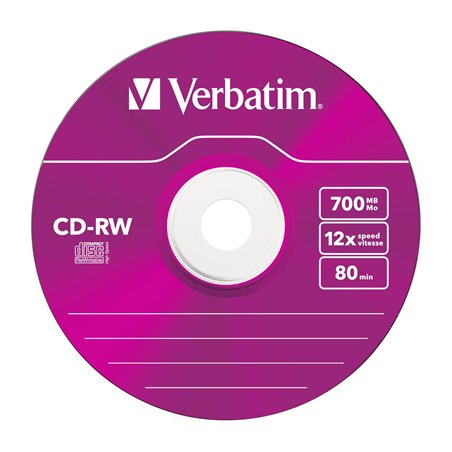 1x5 Verbatim CD-RW 80 / 700MB 10x Speed, Colour, Slim