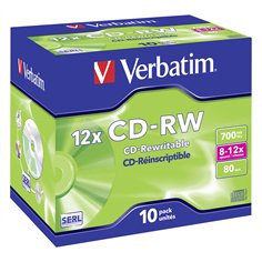 1x10 Verbatim CD-RW 80 / 700MB 8x - 12x Speed, Jewel custodia