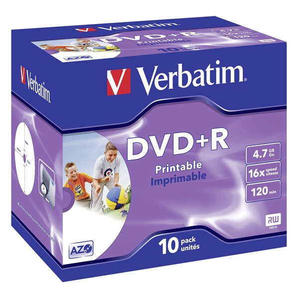1x10 Verbatim DVD+R 4,7GB Jewel 16x Speed, printable