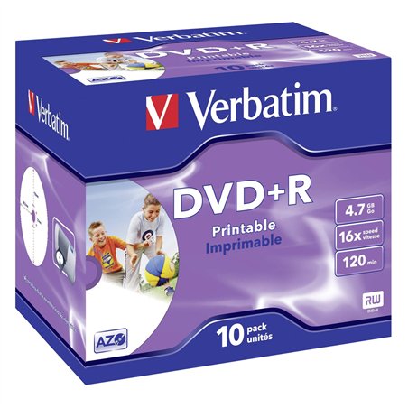 1x10 Verbatim DVD+R 4,7GB Jewel 16x Speed, printable