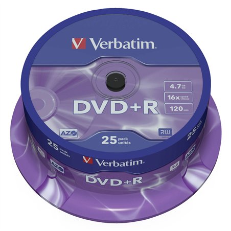 1x25 Verbatim DVD+R 4,7GB 16x Speed, opaco argento