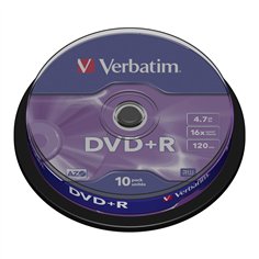 1x10 Verbatim DVD+R 4,7GB 16x Speed, opaco argento Cakebox