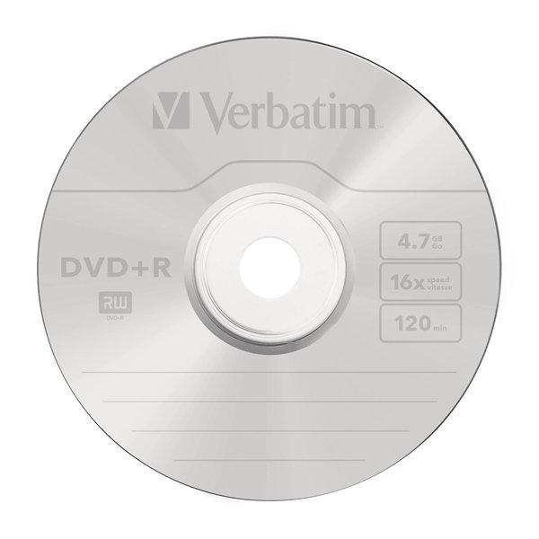1x10 Verbatim DVD+R 4,7GB 16x Speed, opaco argento Cakebox