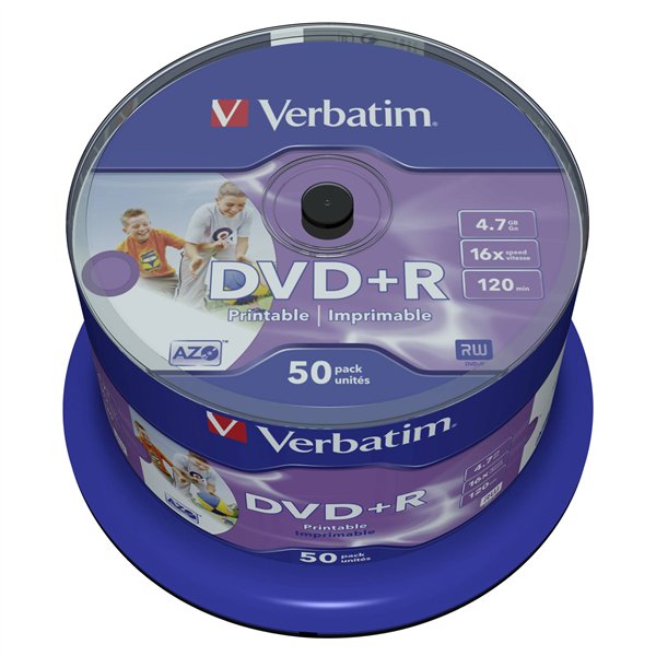 1x50 Verbatim DVD+R 4,7GB 16x Speed, wide printable NON-ID