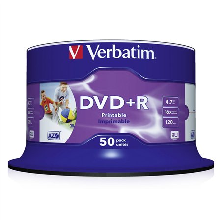 1x50 Verbatim DVD+R 4,7GB 16x Speed, wide printable NON-ID