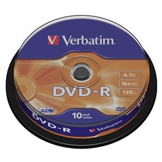 1x10 Verbatim DVD-R 4,7GB 16x Speed, opaco argento Cakebox