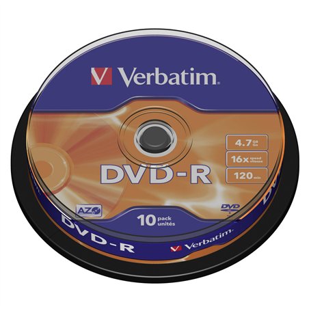 1x10 Verbatim DVD-R 4,7GB 16x Speed, opaco argento Cakebox