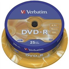 1x25 Verbatim DVD-R 4,7GB 16x Speed, opaco argento