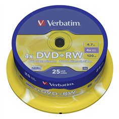 1x25 Verbatim DVD+RW 4,7GB 4x Speed, opaco argento