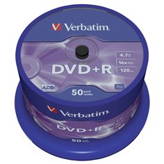1x50 Verbatim DVD+R 4,7GB 16x Speed, opaco argento
