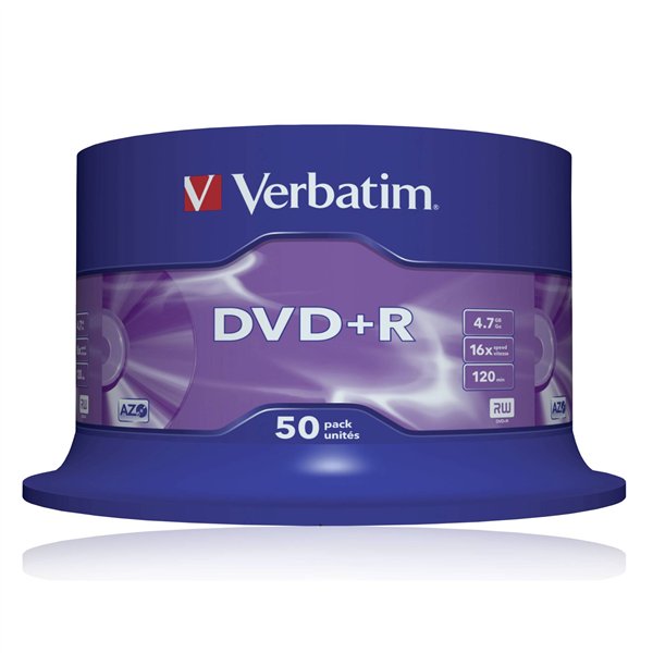 1x50 Verbatim DVD+R 4,7GB 16x Speed, opaco argento