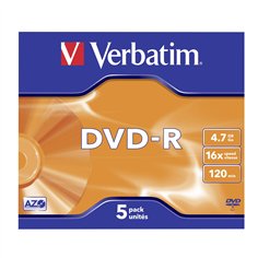 1x5 Verbatim DVD-R 4,7GB 16x Speed, Jewel custodia 2