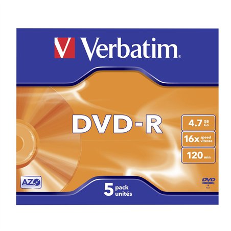 1x5 Verbatim DVD-R 4,7GB 16x Speed, Jewel custodia